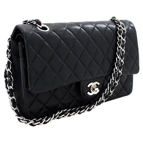 chanel black purse silver chain|chanel quilted handbag gold chain.